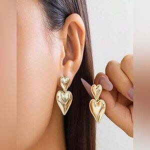 Double Gold Heart Drop Earrings